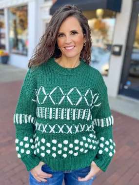 Hunter Green Abstract Stitch Sweater