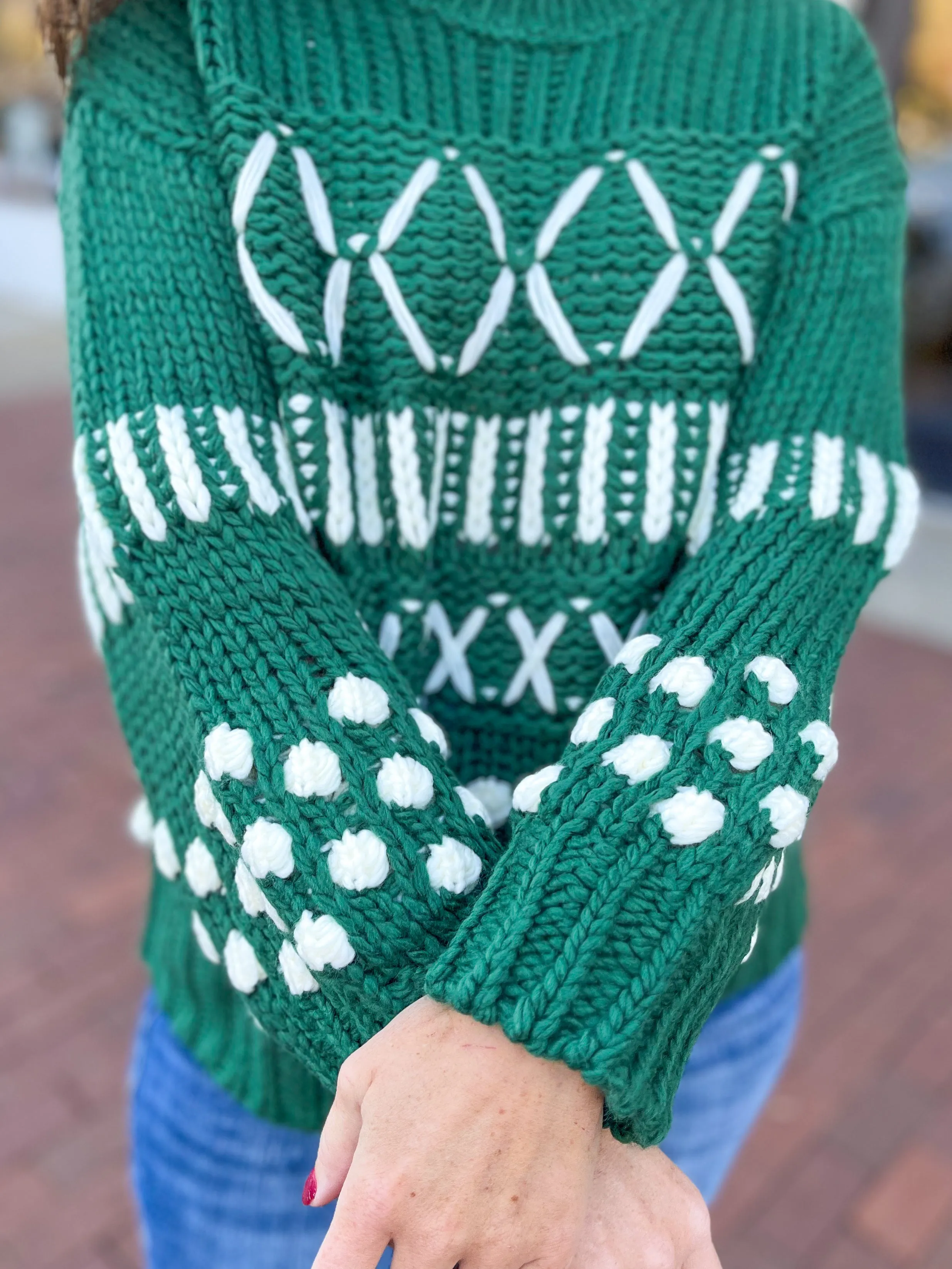 Hunter Green Abstract Stitch Sweater