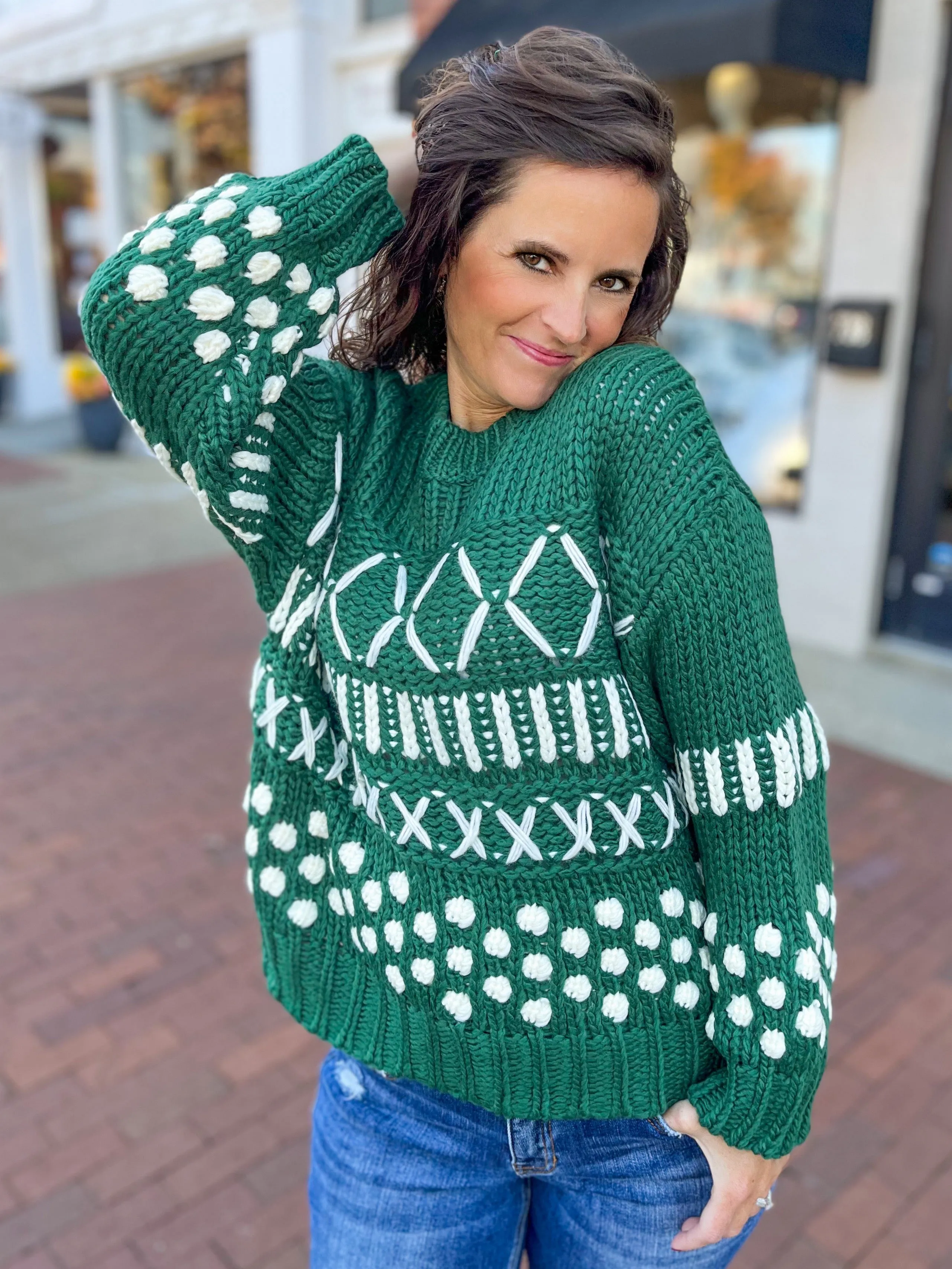 Hunter Green Abstract Stitch Sweater