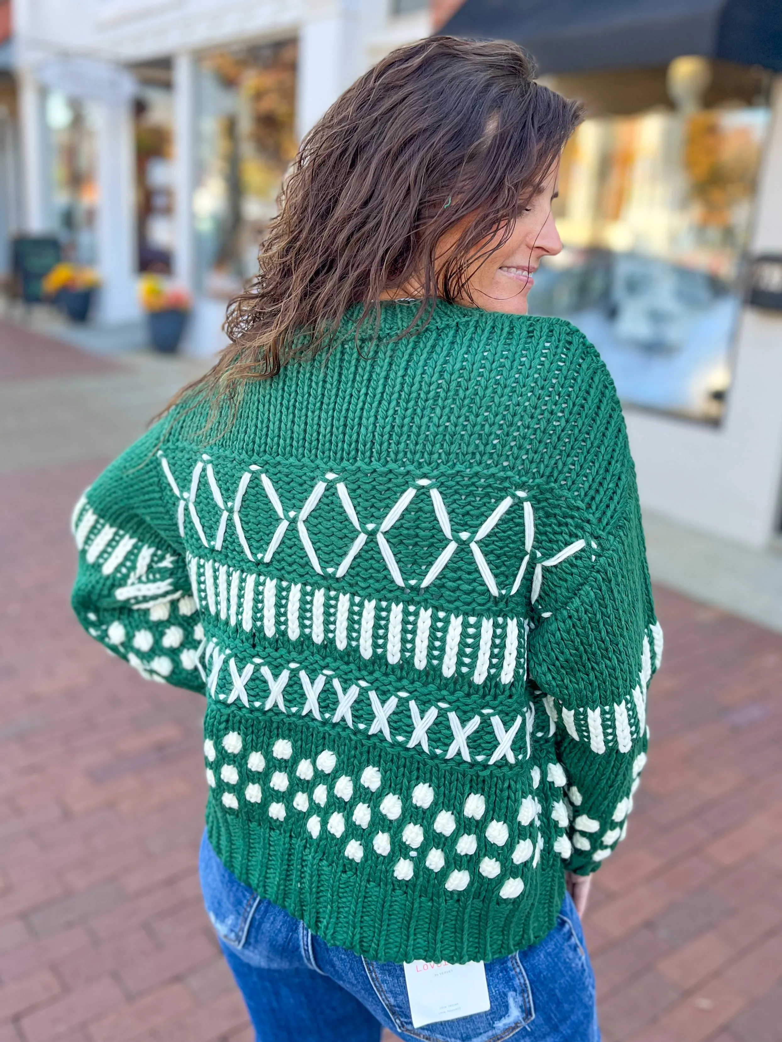 Hunter Green Abstract Stitch Sweater