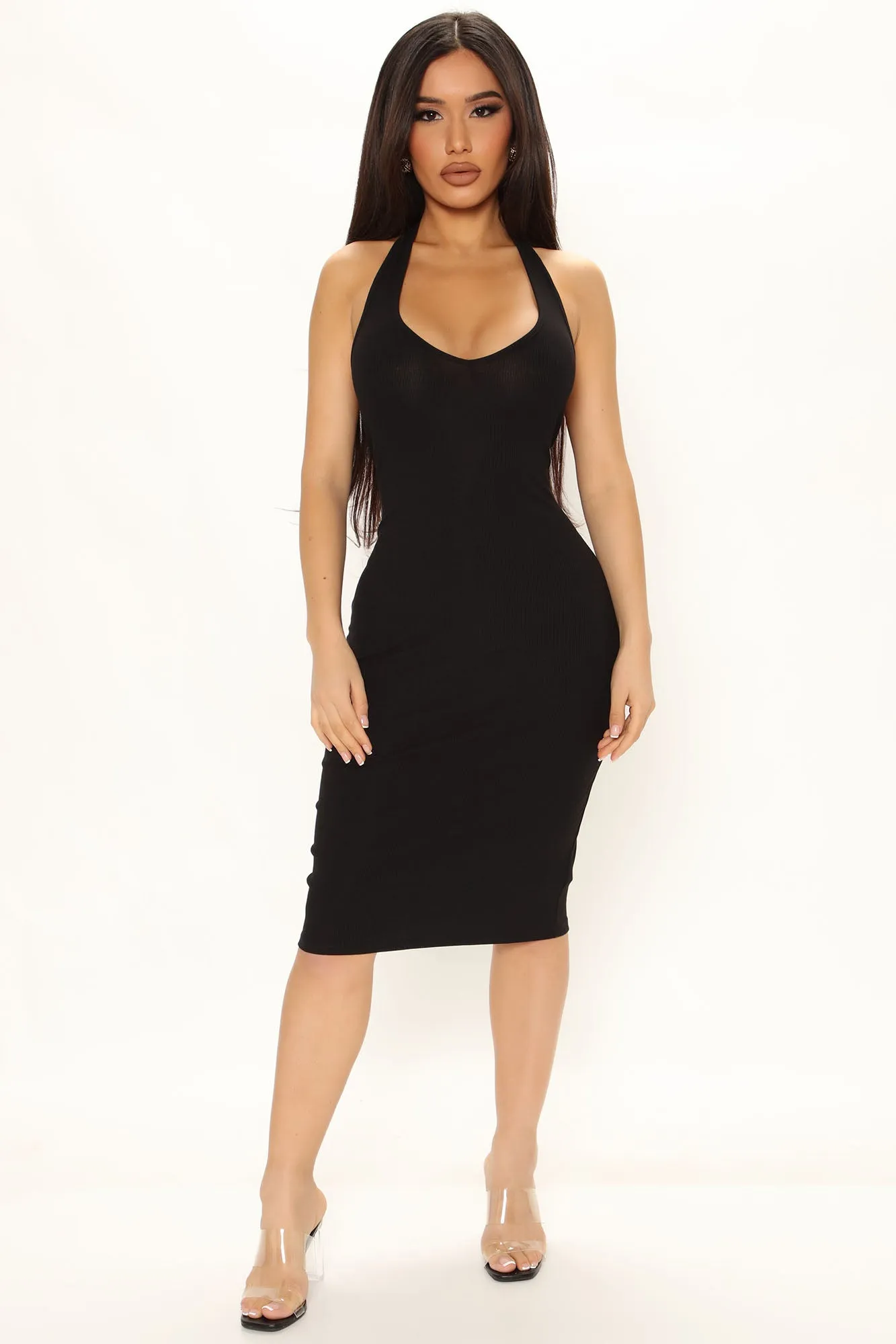 Isabelle Halter Midi Dress - Black