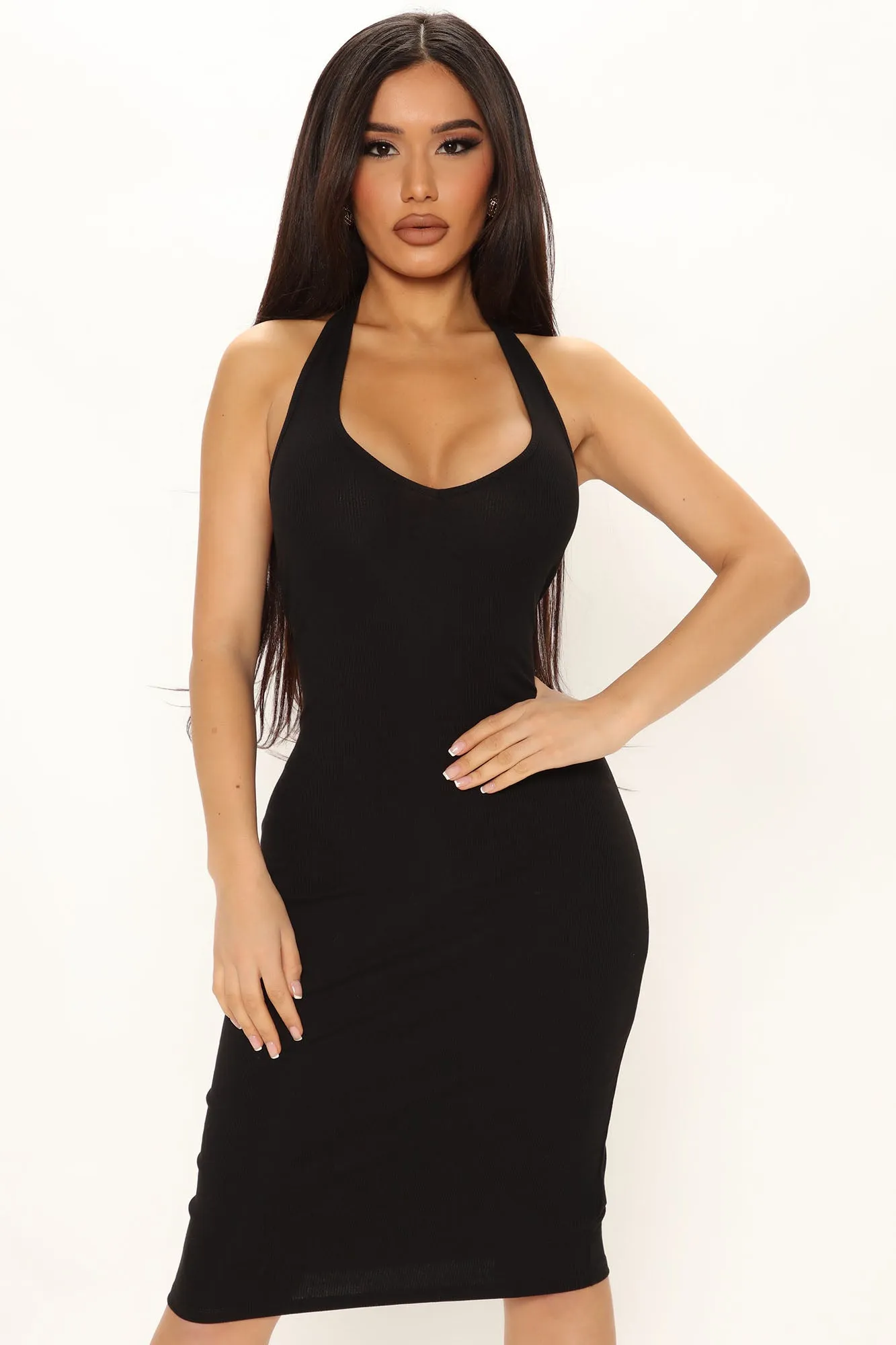 Isabelle Halter Midi Dress - Black