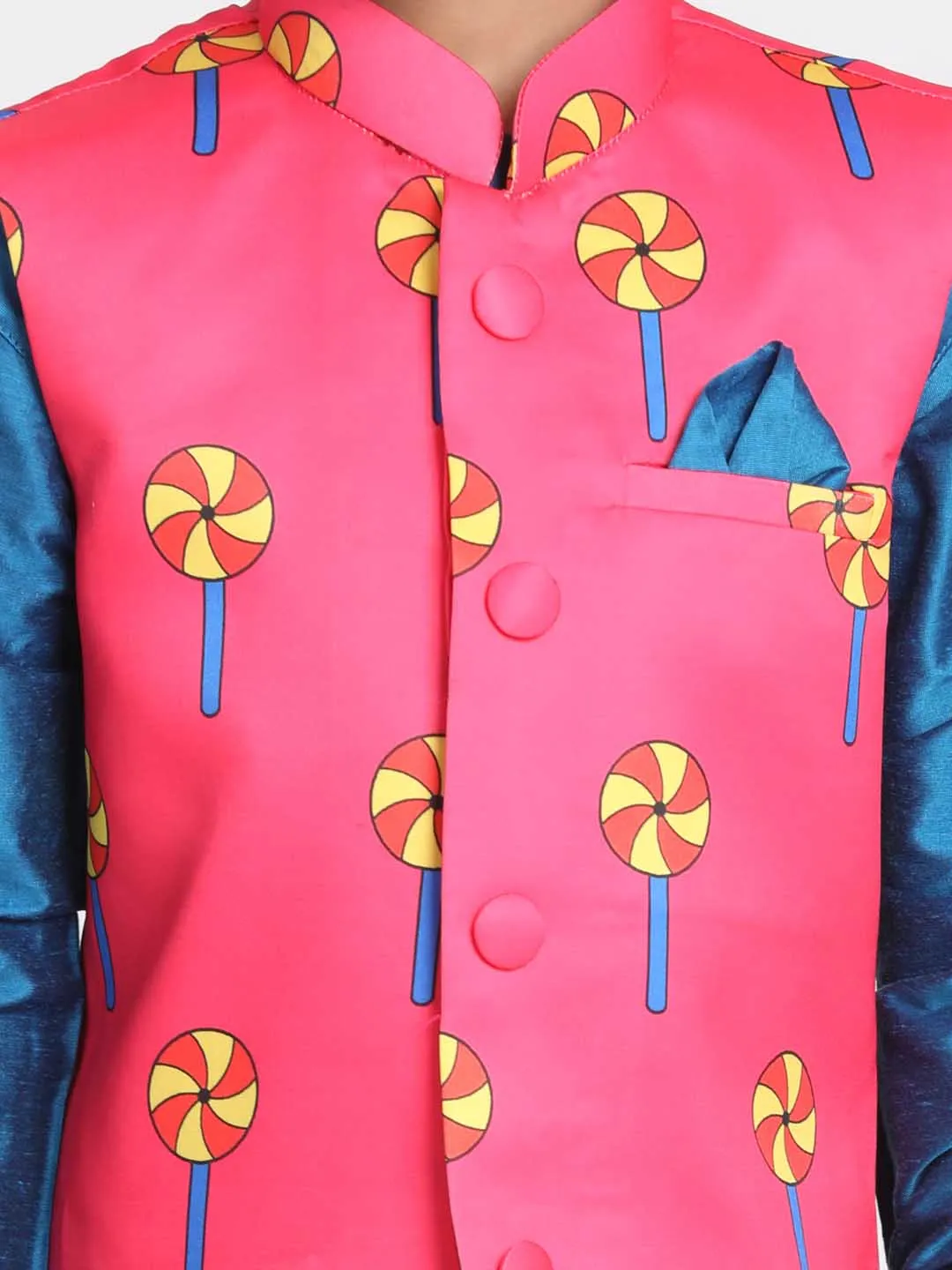 Jashvi Boys' Quirky Pinwheel Print Nehru Jacket