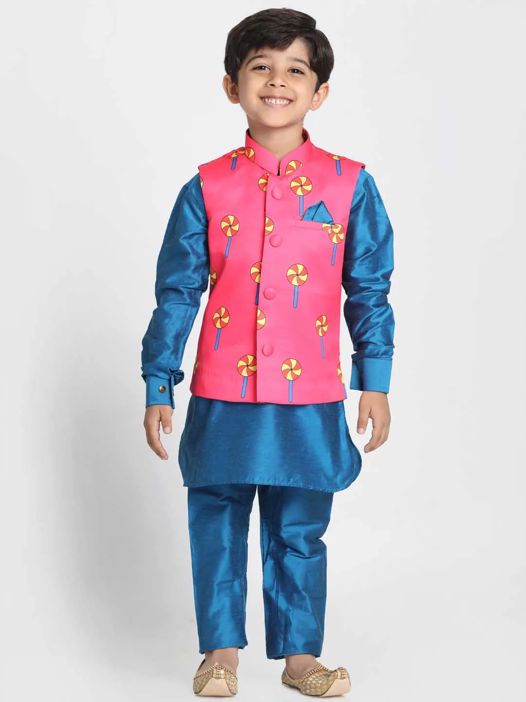 Jashvi Boys' Quirky Pinwheel Print Nehru Jacket