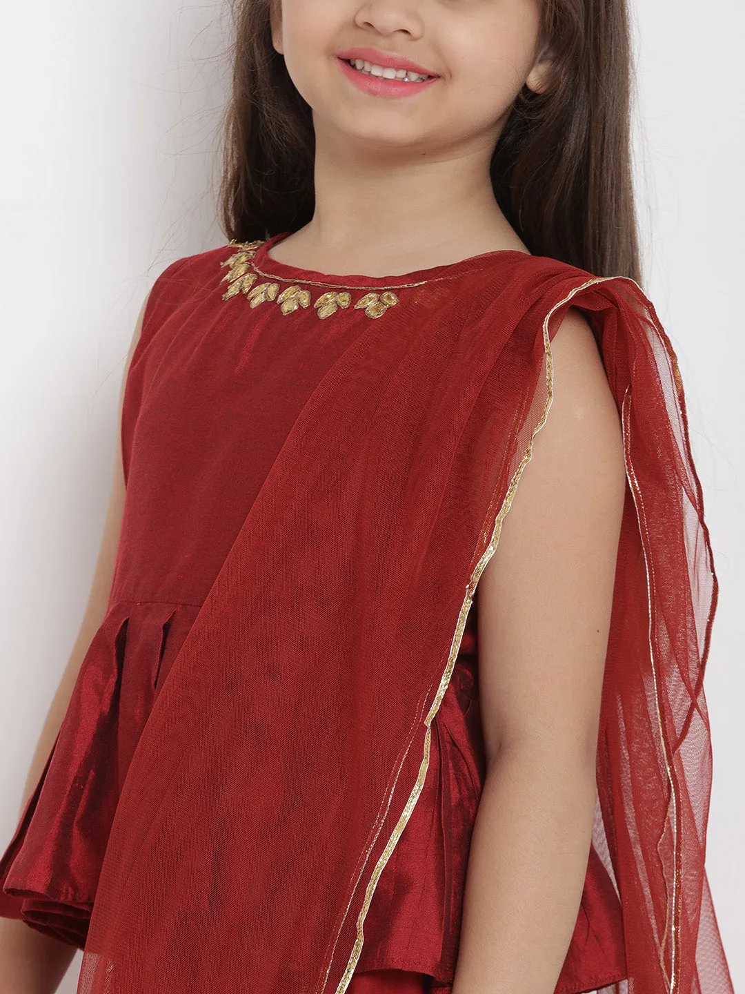 Jashvi Girls Maroon Solid Top with Skirt