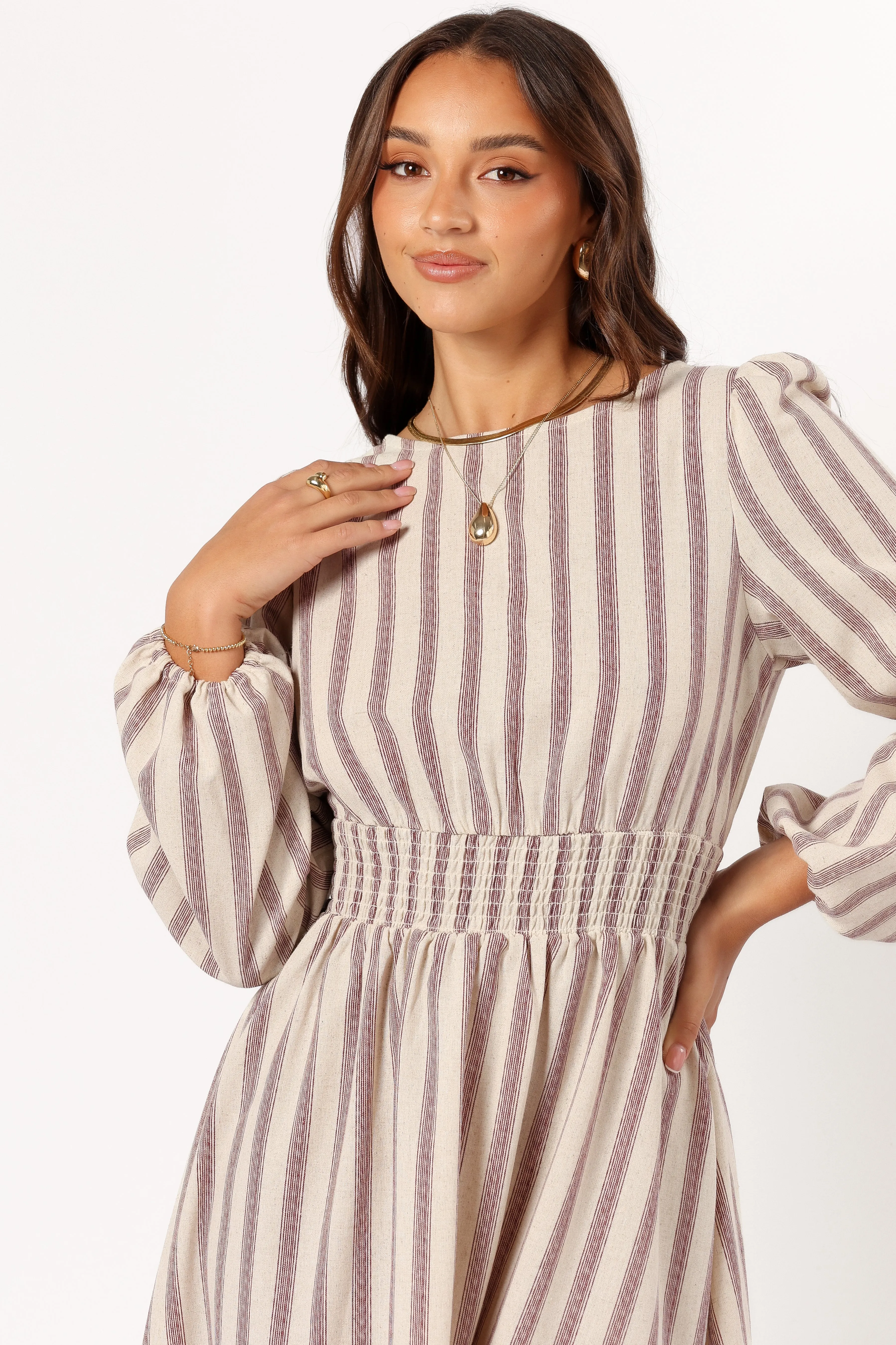 Jimi Long Sleeve Maxi Dress - Brown Stripe