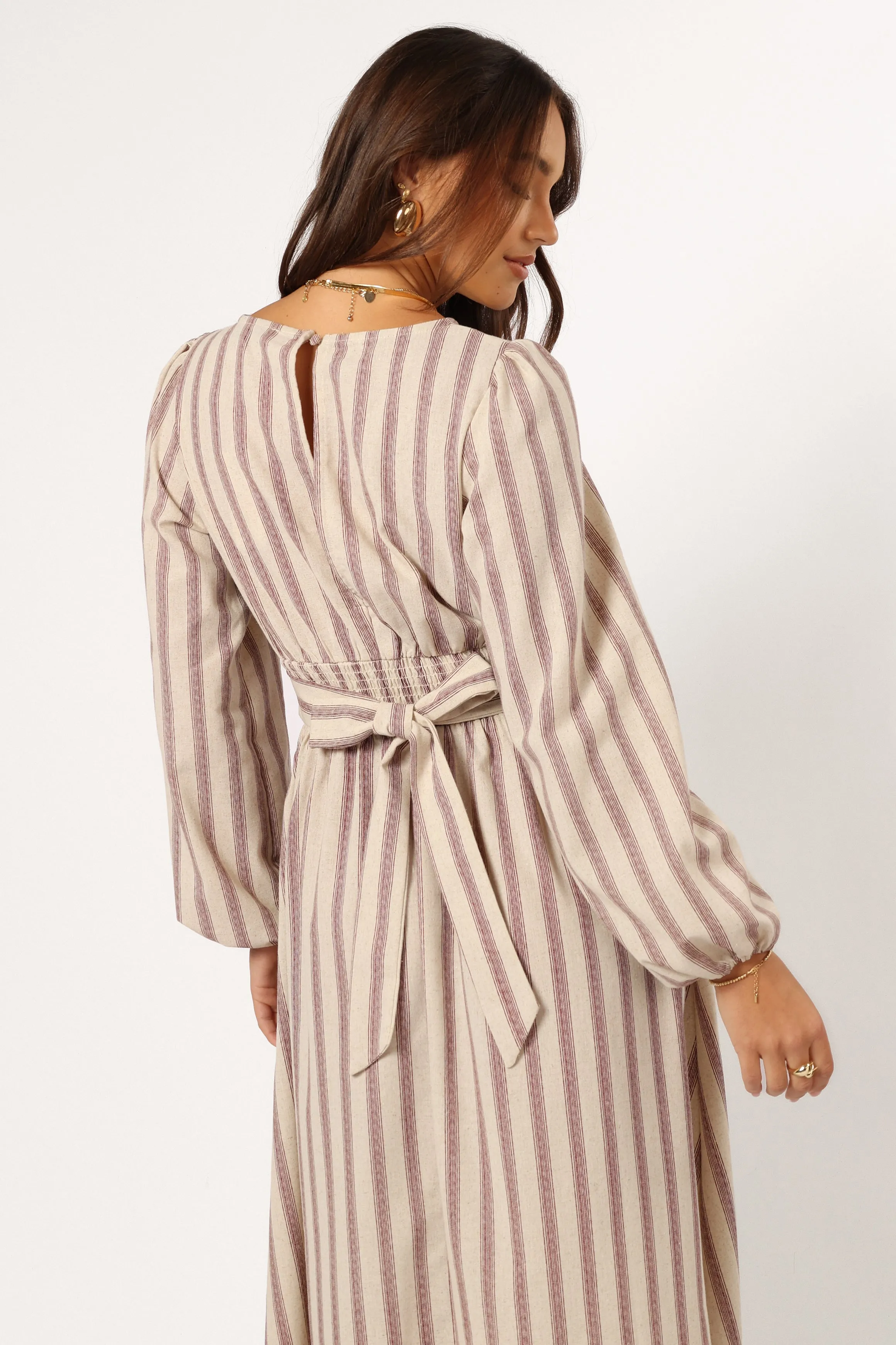 Jimi Long Sleeve Maxi Dress - Brown Stripe