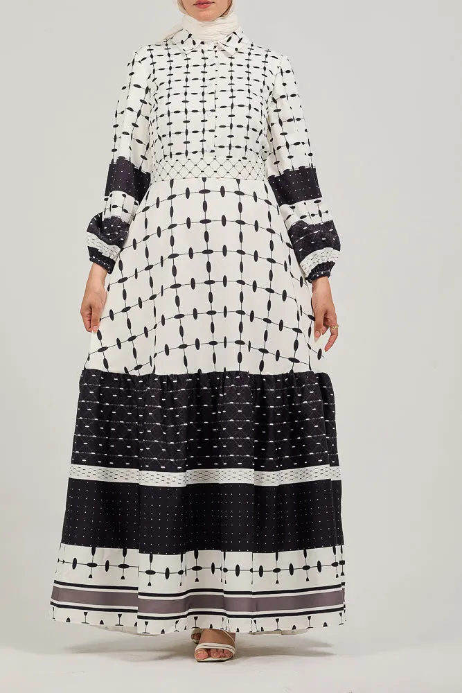 Jorielle Elegance in Monochrome: Polymix Geometric Maxi Dress