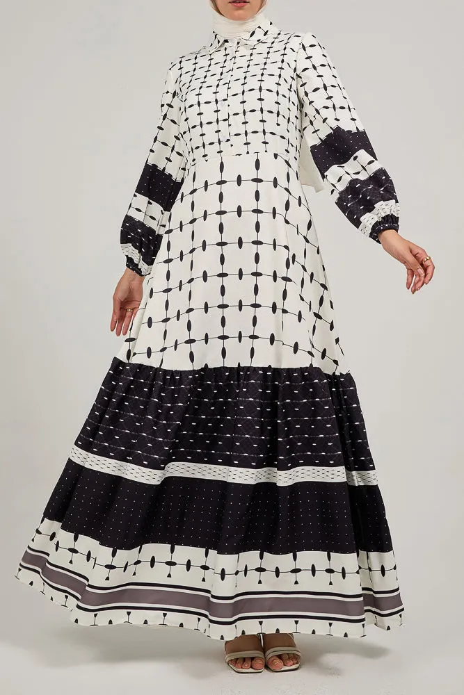 Jorielle Elegance in Monochrome: Polymix Geometric Maxi Dress