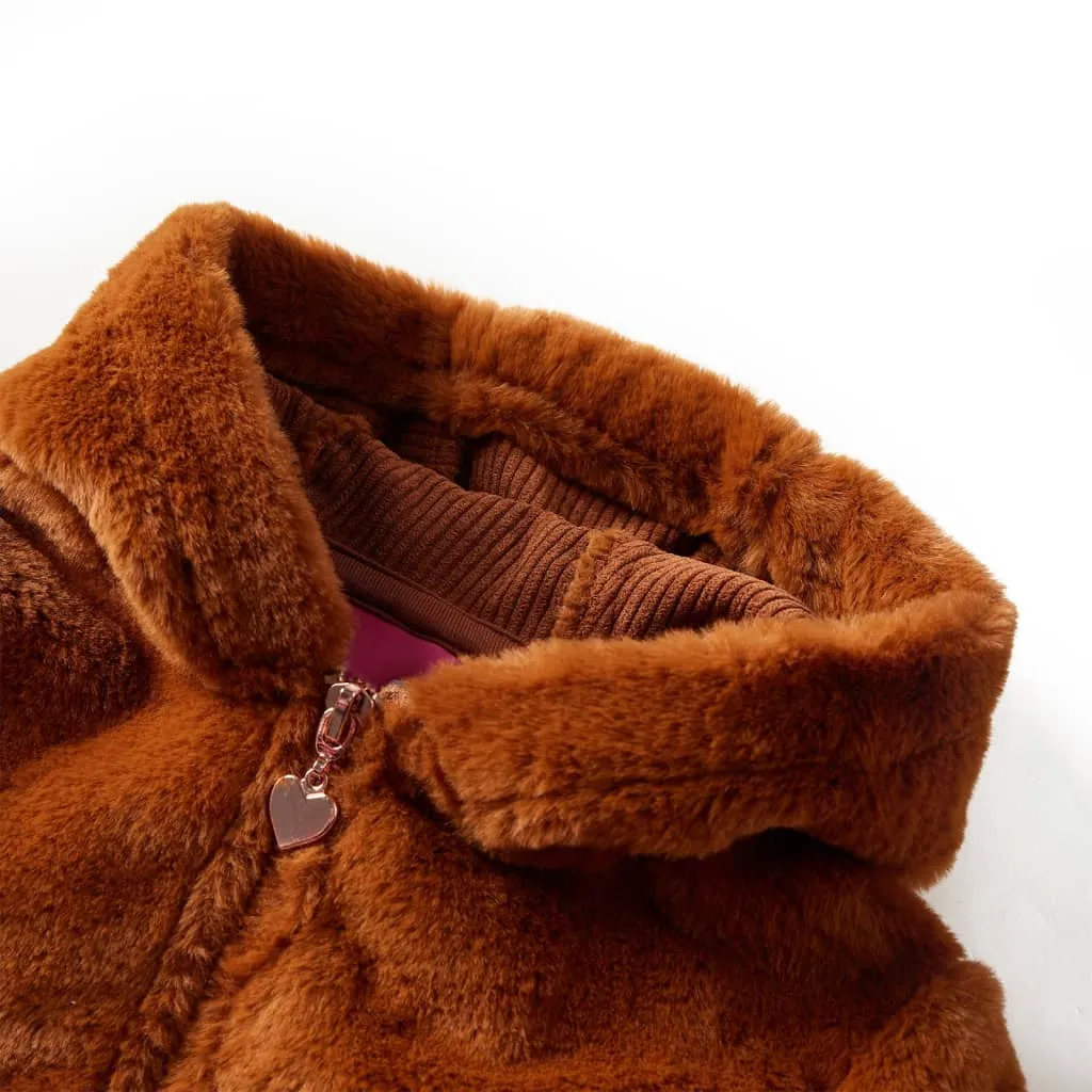 Kids' Faux Fur Hooded Jacket in Cognac - Size 104 | High-Quality, Warm & Stylish | Perfect for Kids Aged 3-4 Years