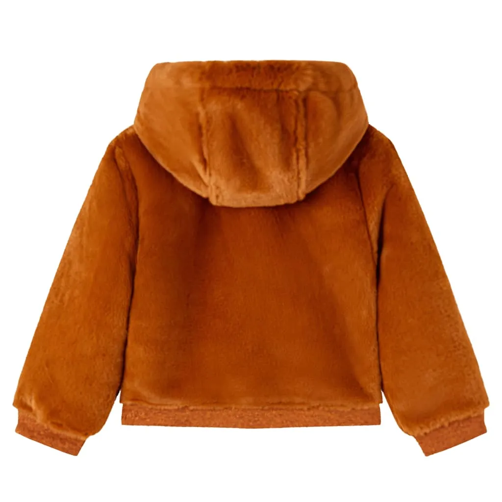 Kids' Faux Fur Hooded Jacket in Cognac - Size 104 | High-Quality, Warm & Stylish | Perfect for Kids Aged 3-4 Years