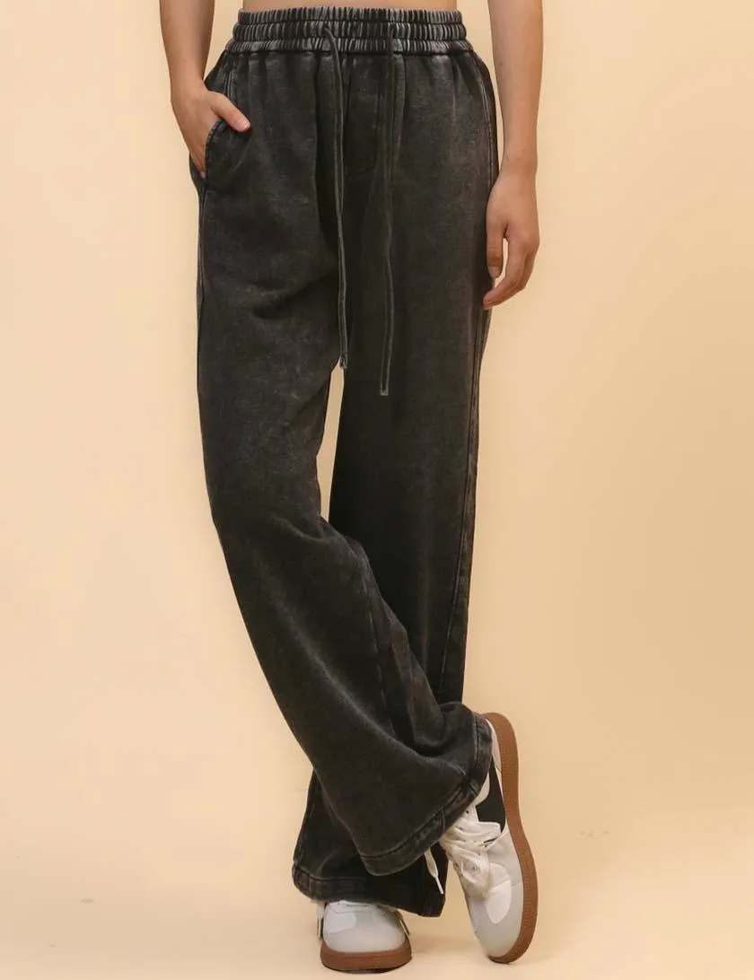 Ladies Slouchy Washed Waist Wide Leg Sweatpants SKP4699