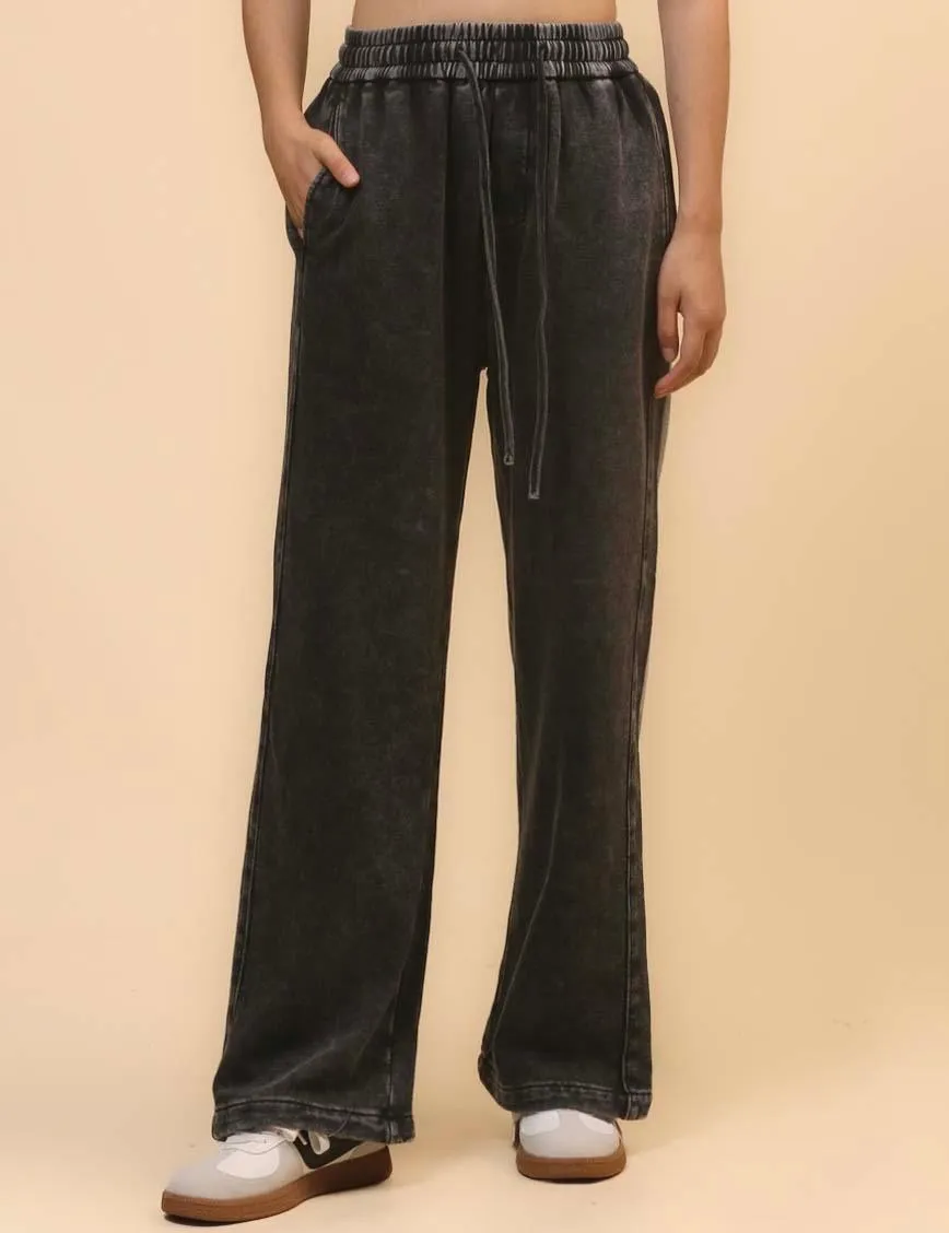 Ladies Slouchy Washed Waist Wide Leg Sweatpants SKP4699