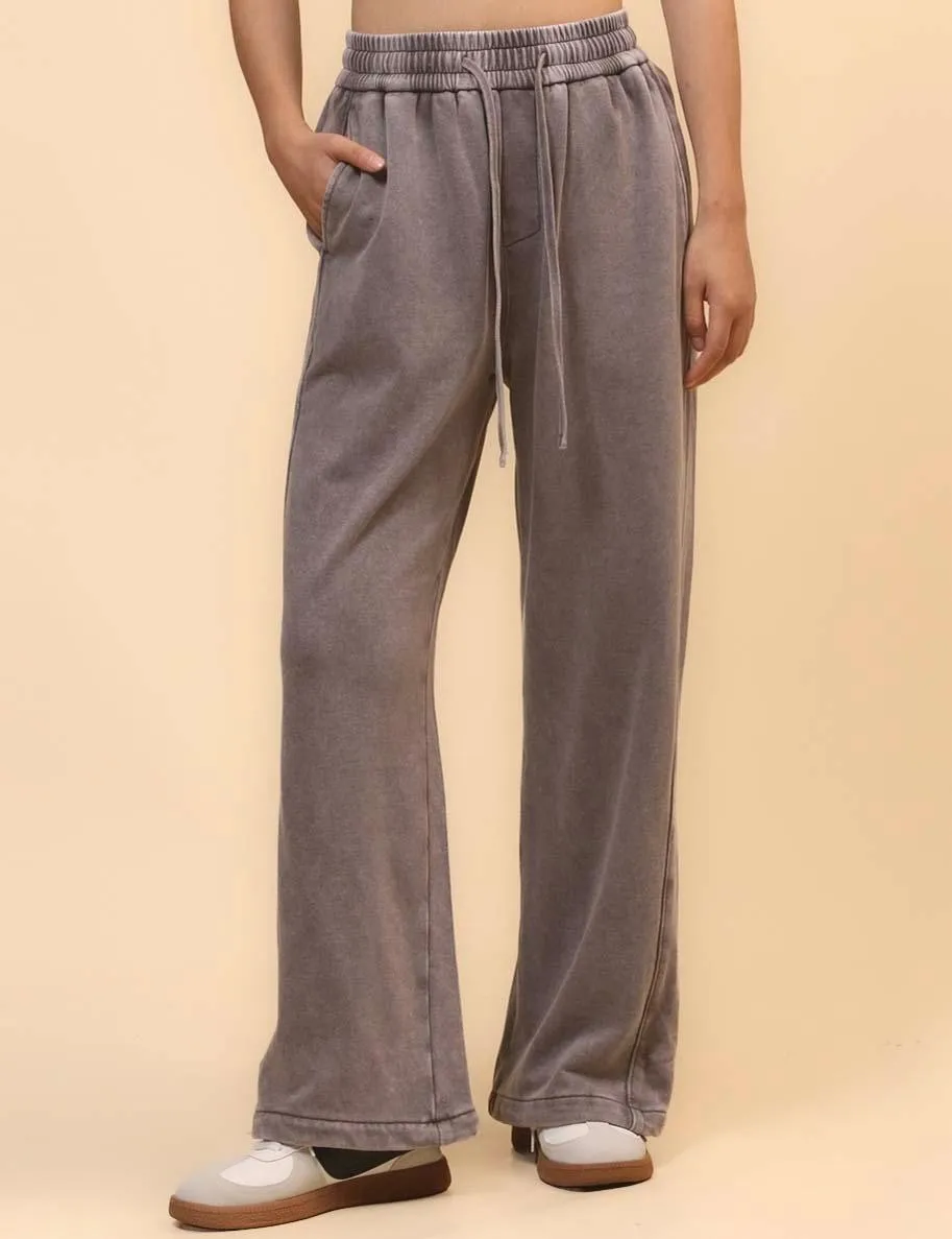 Ladies Slouchy Washed Waist Wide Leg Sweatpants SKP4699