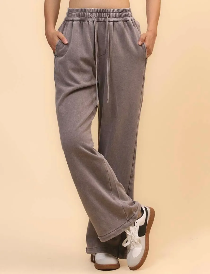 Ladies Slouchy Washed Waist Wide Leg Sweatpants SKP4699