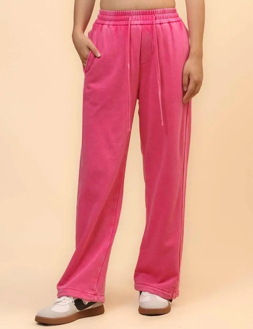 Ladies Slouchy Washed Waist Wide Leg Sweatpants SKP4699