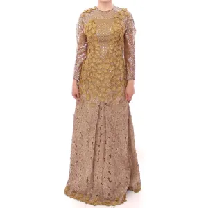 Lanre Da Silva Ajayi Exquisite Gold Lace Maxi Dress with Crystals