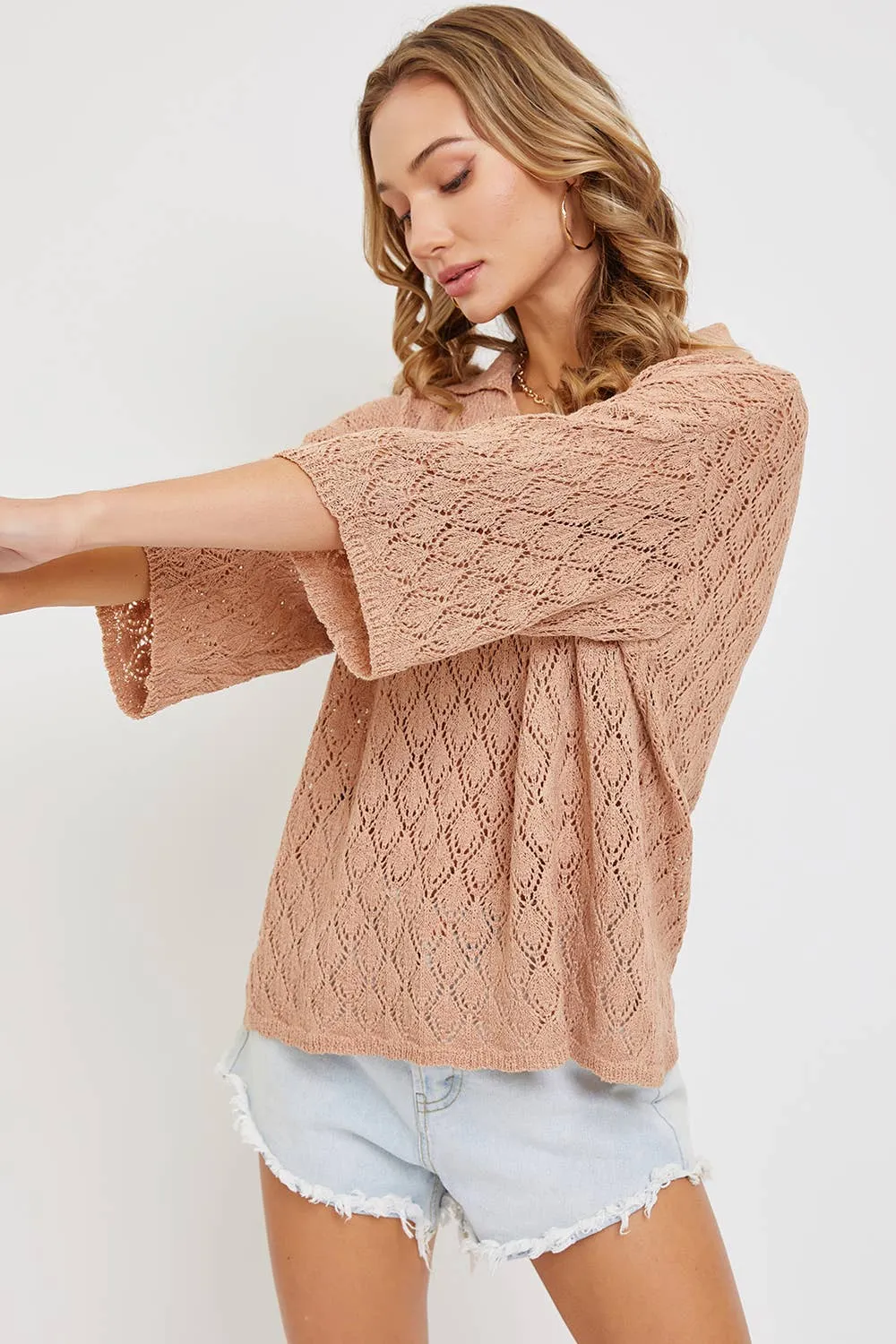 LIGHTWEIGHT KNIT SWEATER  TOP IN NUDE