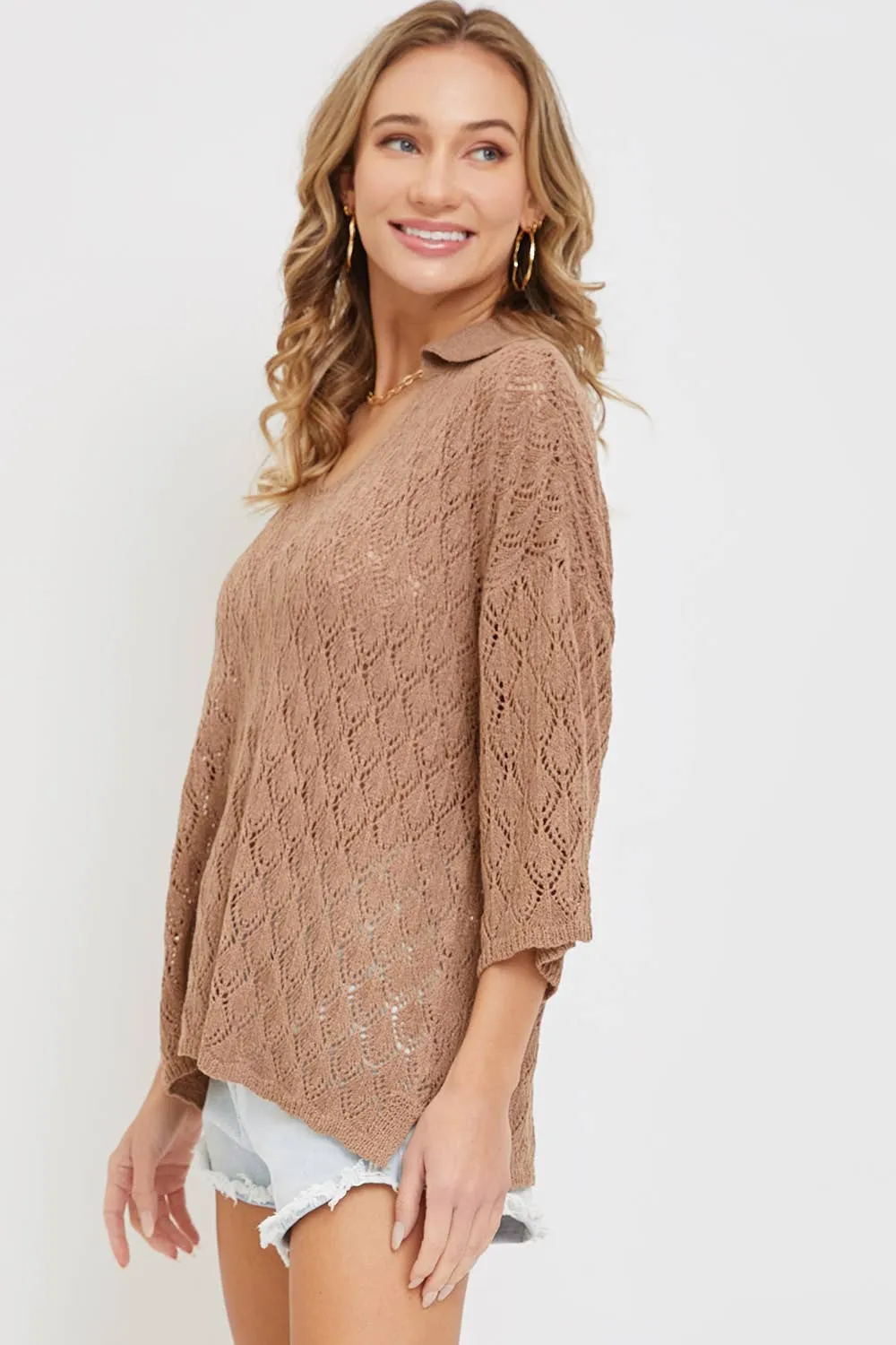 LIGHTWEIGHT KNIT SWEATER  TOP IN NUDE