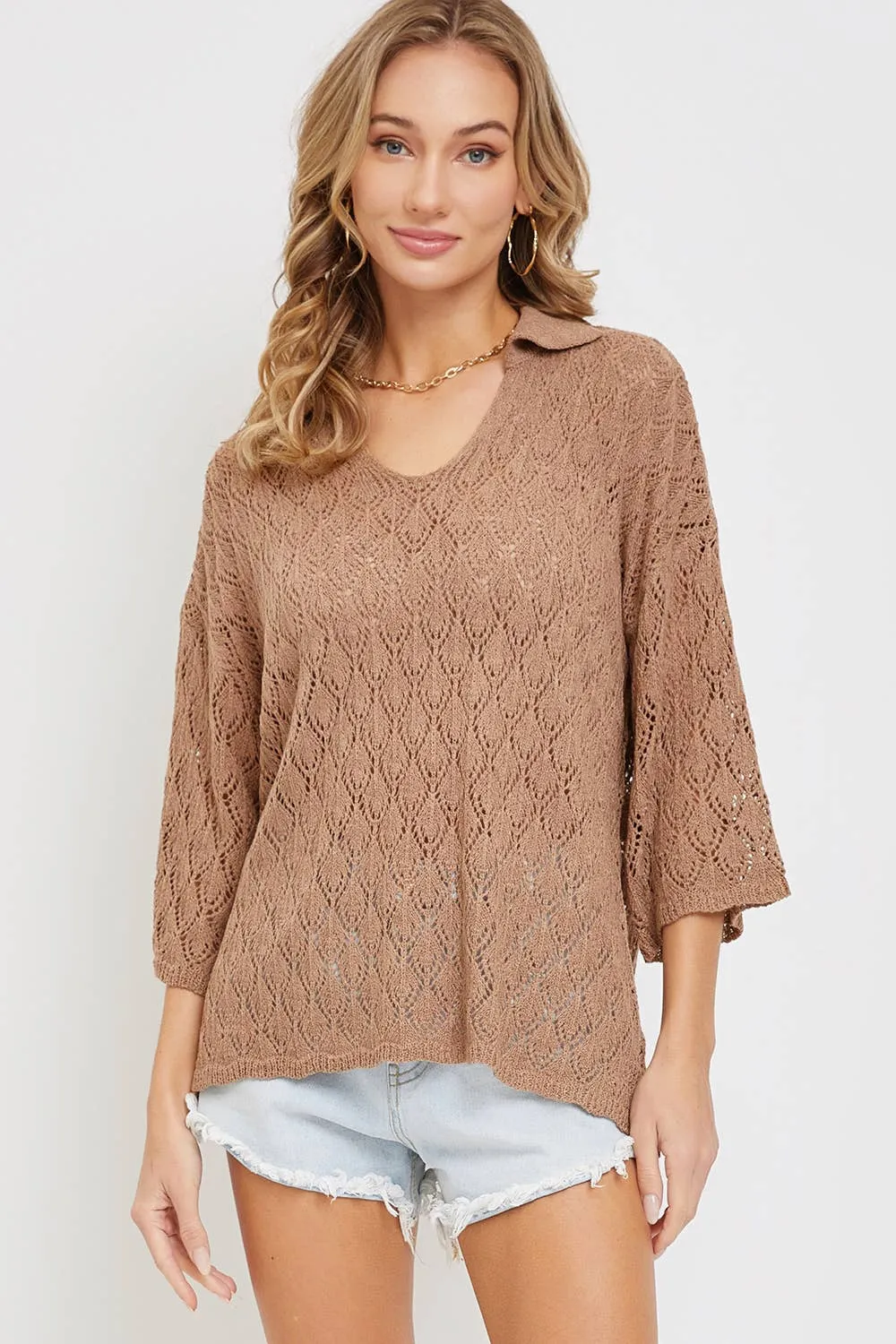 LIGHTWEIGHT KNIT SWEATER  TOP IN NUDE