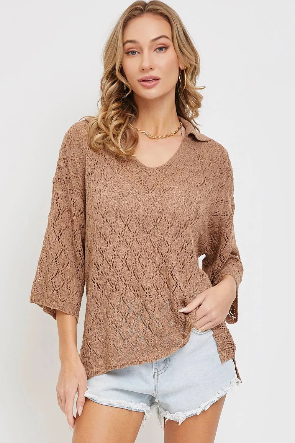 LIGHTWEIGHT KNIT SWEATER  TOP IN NUDE