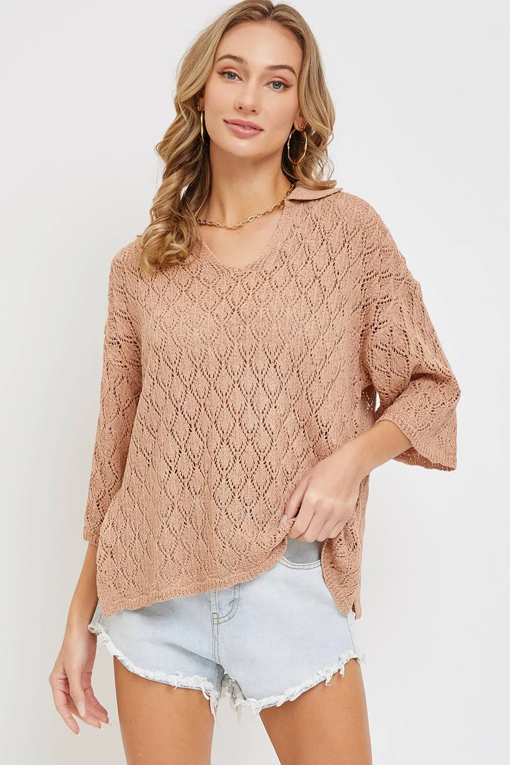 LIGHTWEIGHT KNIT SWEATER  TOP IN NUDE