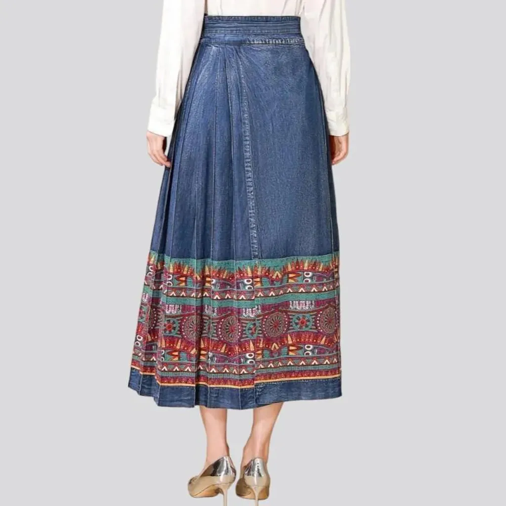 Long high-waist jean skirt for women