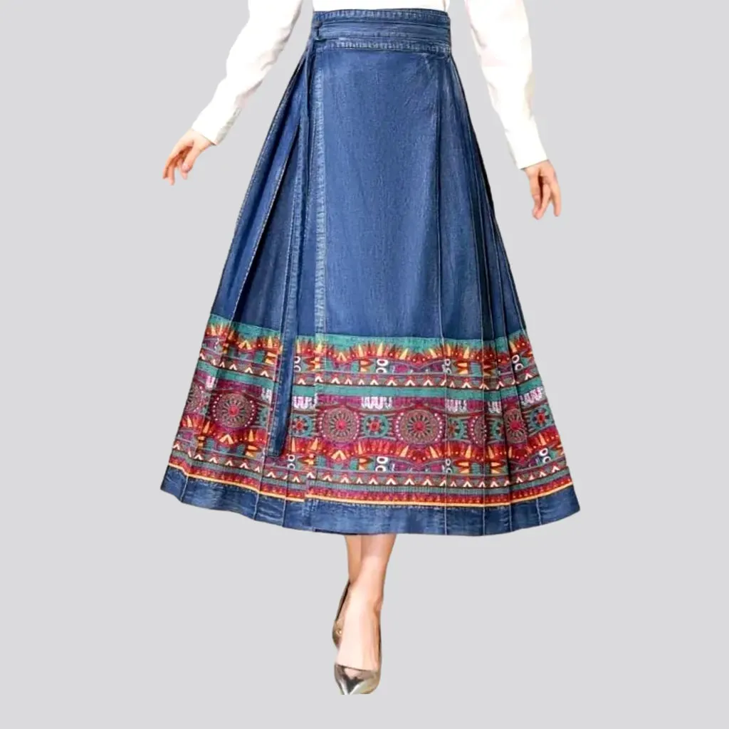 Long high-waist jean skirt for women