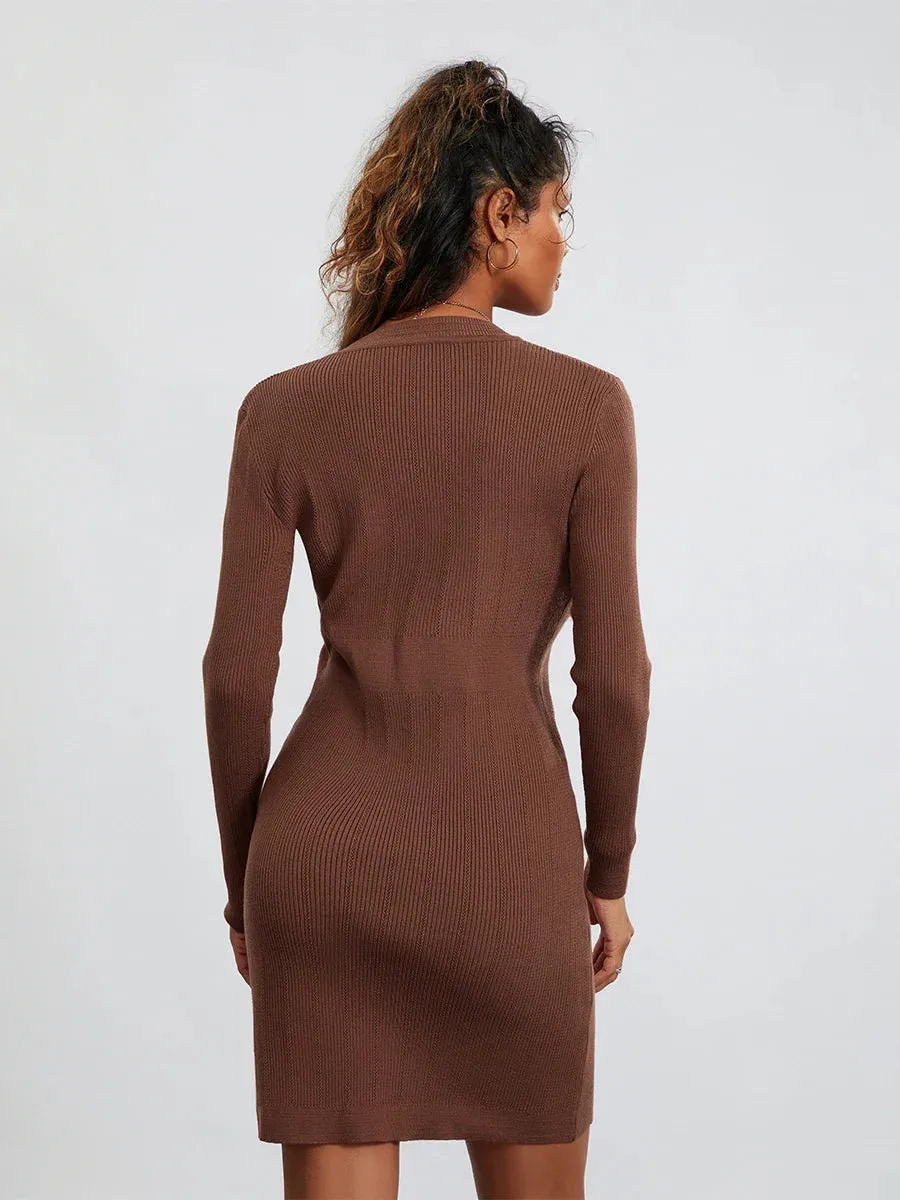 Long Sleeve Work Dress Button Front Bodycon Knitted Beach Vacation Cocktail Club Casual Women Dress