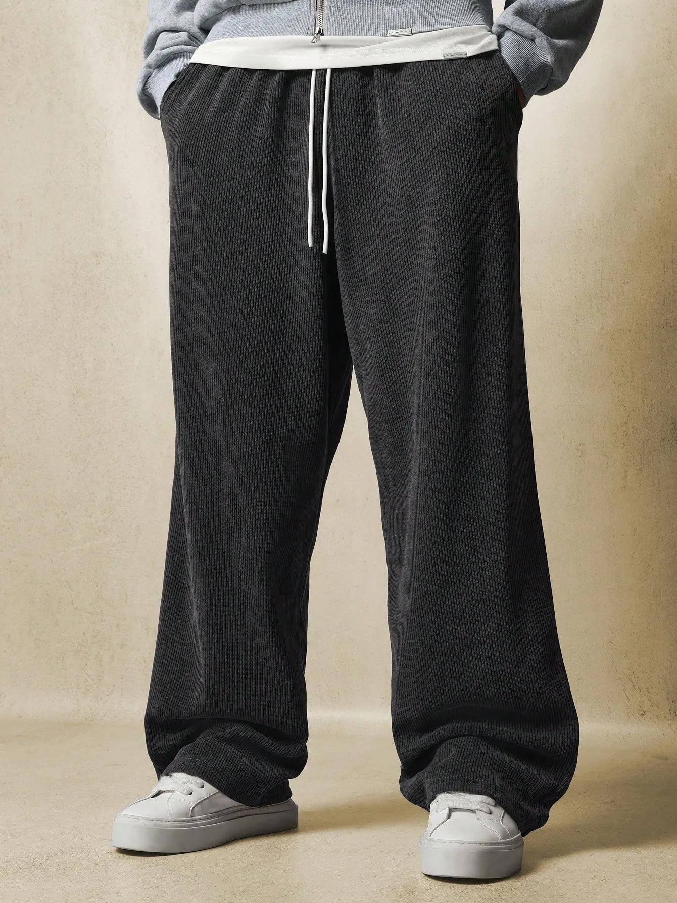 Loose Fit Baggy Cord Texture Essential Sweatpants