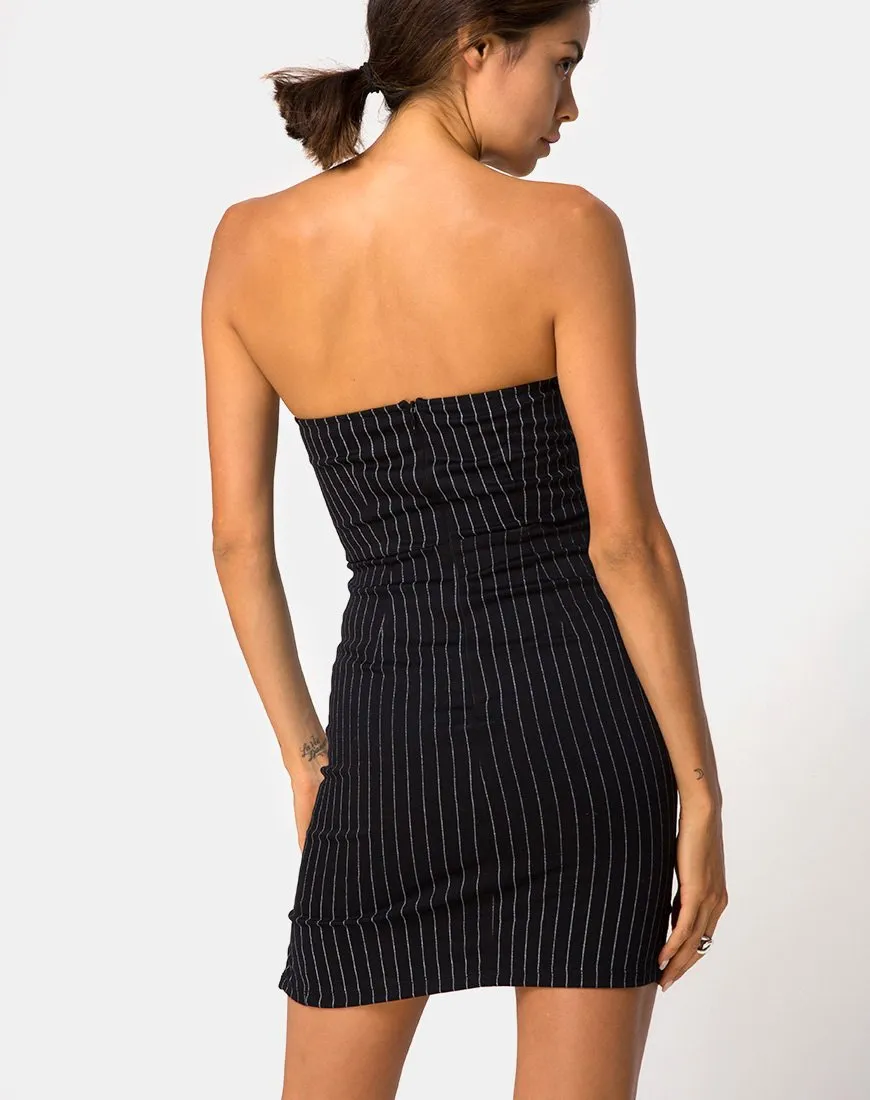 Luveries Dress in Pinstripe Black