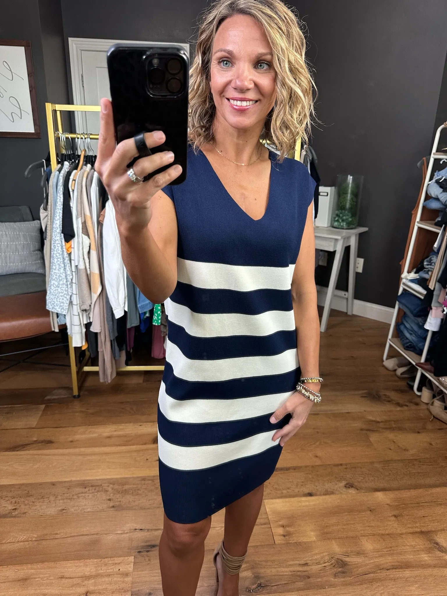 Make You Proud Striped Sweater Dress - Navy