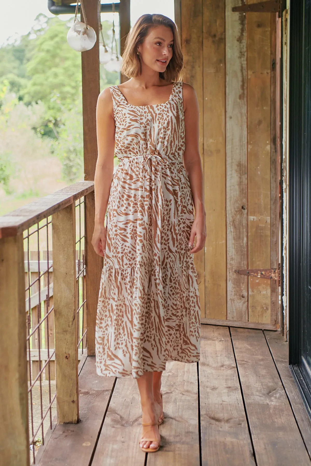 Mallory Tan Animal Print Maxi Dress