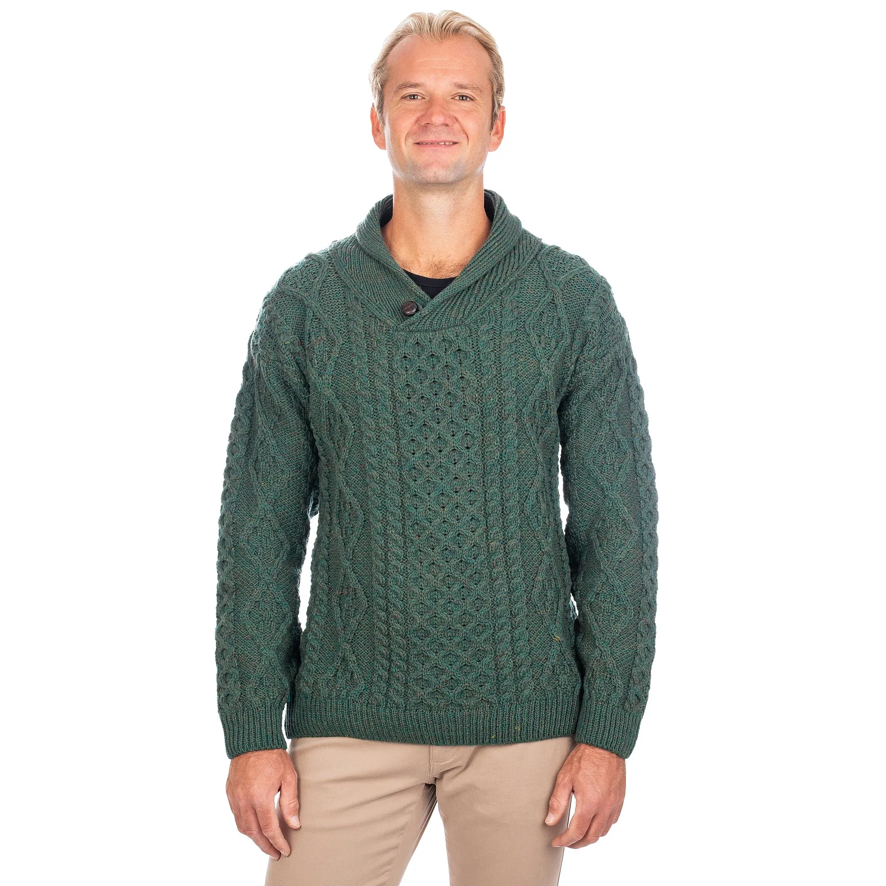 Men's Button Shawl Neck Fisherman Irish Sweater