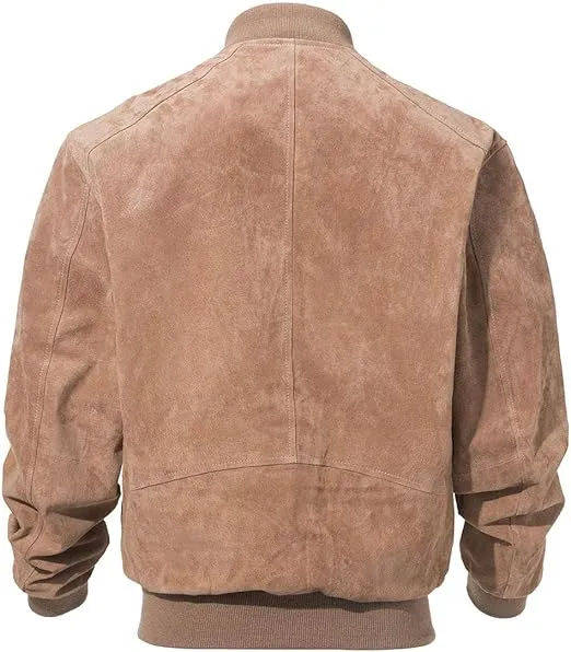 Mens Camel Suede Leather Bomber Jacket