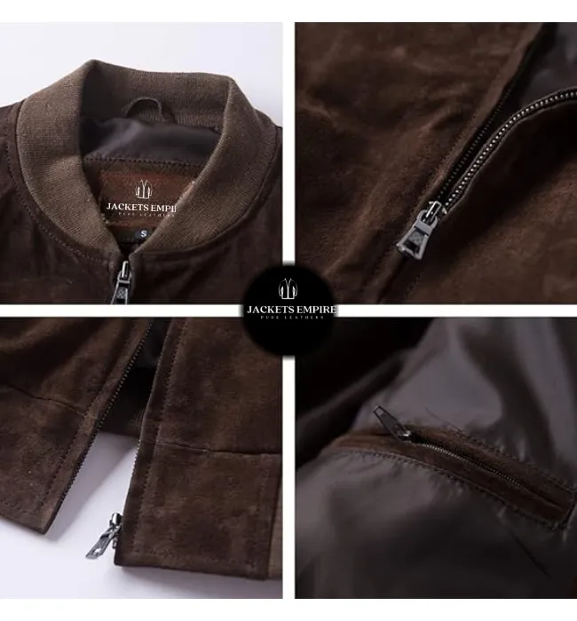 Mens Camel Suede Leather Bomber Jacket