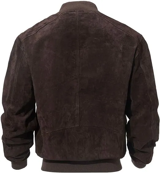 Mens Camel Suede Leather Bomber Jacket