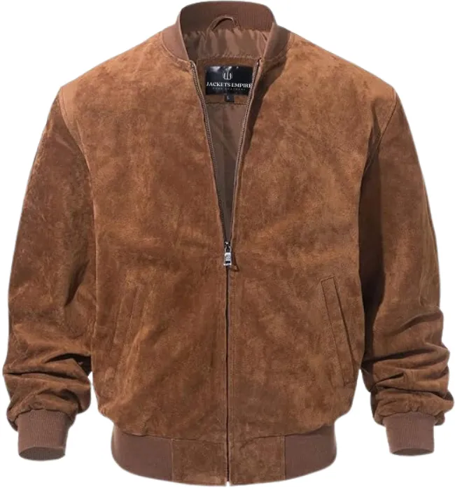 Mens Camel Suede Leather Bomber Jacket