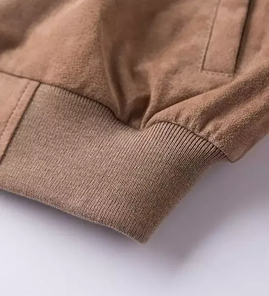 Mens Camel Suede Leather Bomber Jacket