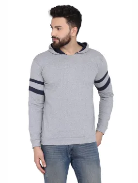 Men's Grey Cotton Blend Hoodie with stripes