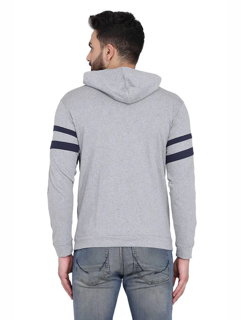 Men's Grey Cotton Blend Hoodie with stripes