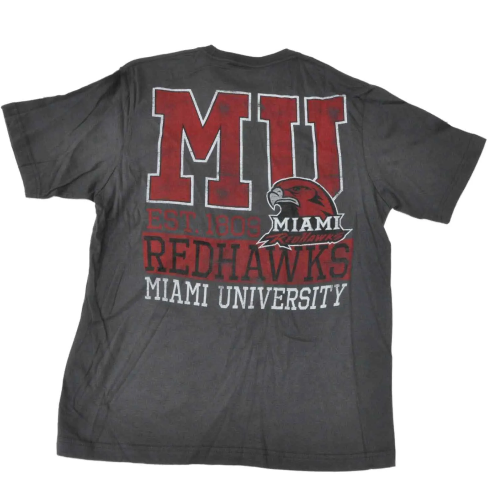 Miami Redhawks Gear for Sports Charcoal with Red Logo Short Sleeve T-Shirt (L)