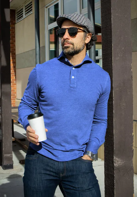 Mid Blue Feather Soft Piqué Full Sleeve Polo Shirt