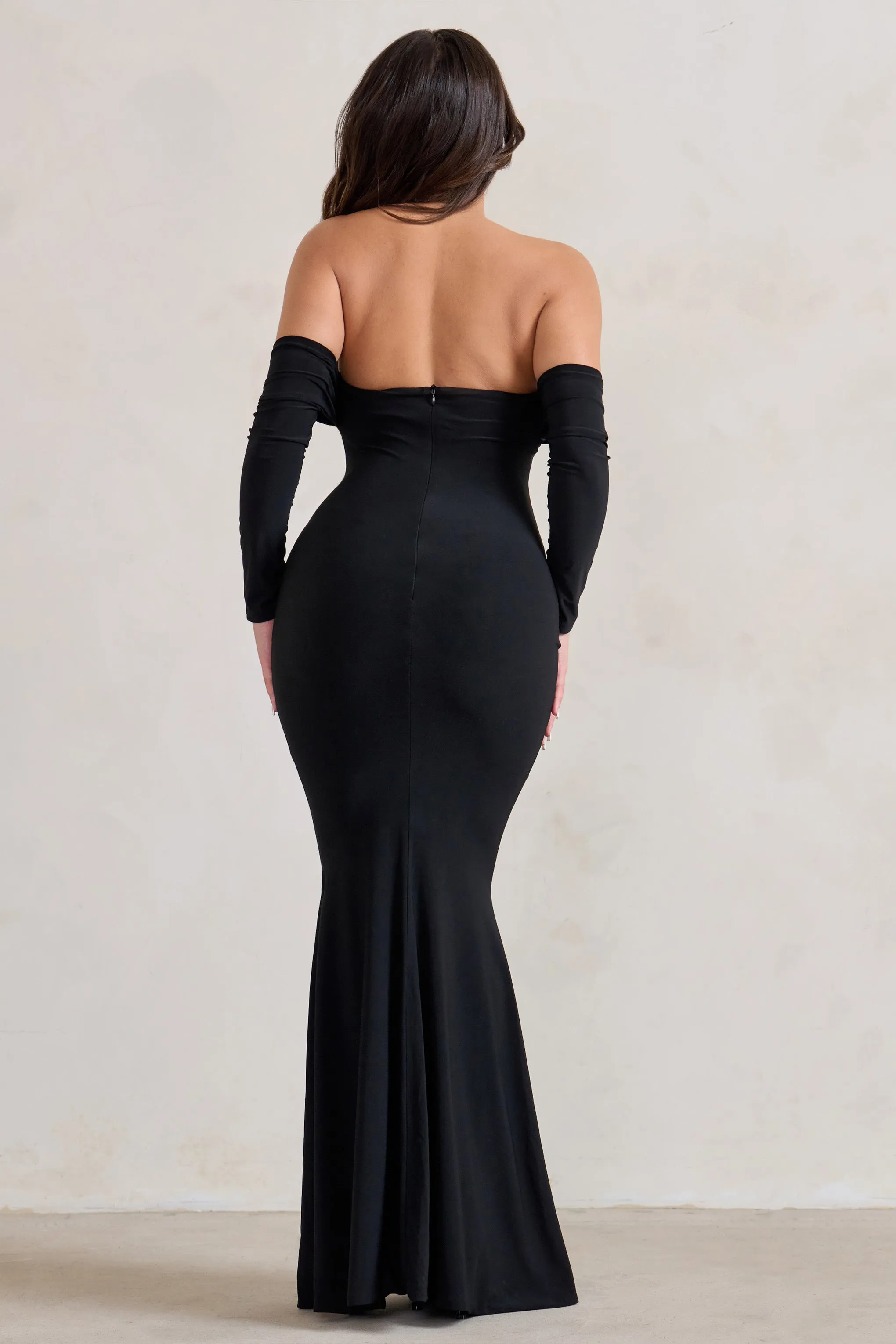 Midnight | Black Draped Long Sleeve Maxi Dress