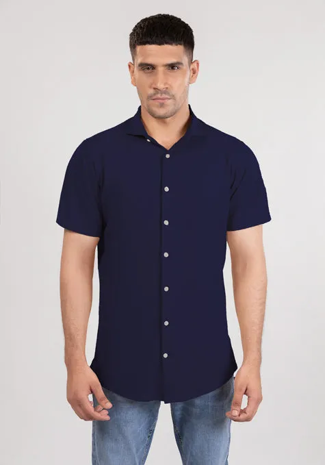 Midnight Blue Feather Soft Piqué Half Sleeve Shirt