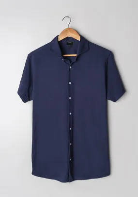 Midnight Blue Feather Soft Piqué Half Sleeve Shirt