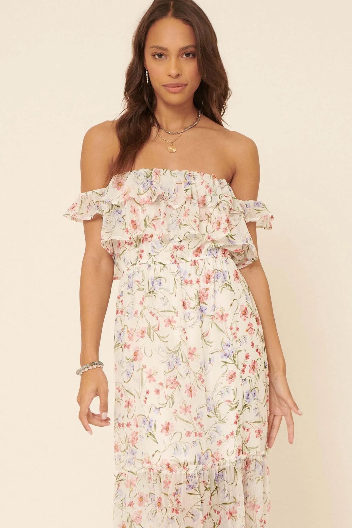 My Always Ruffled Off-Shoulder Floral Maxi Dress