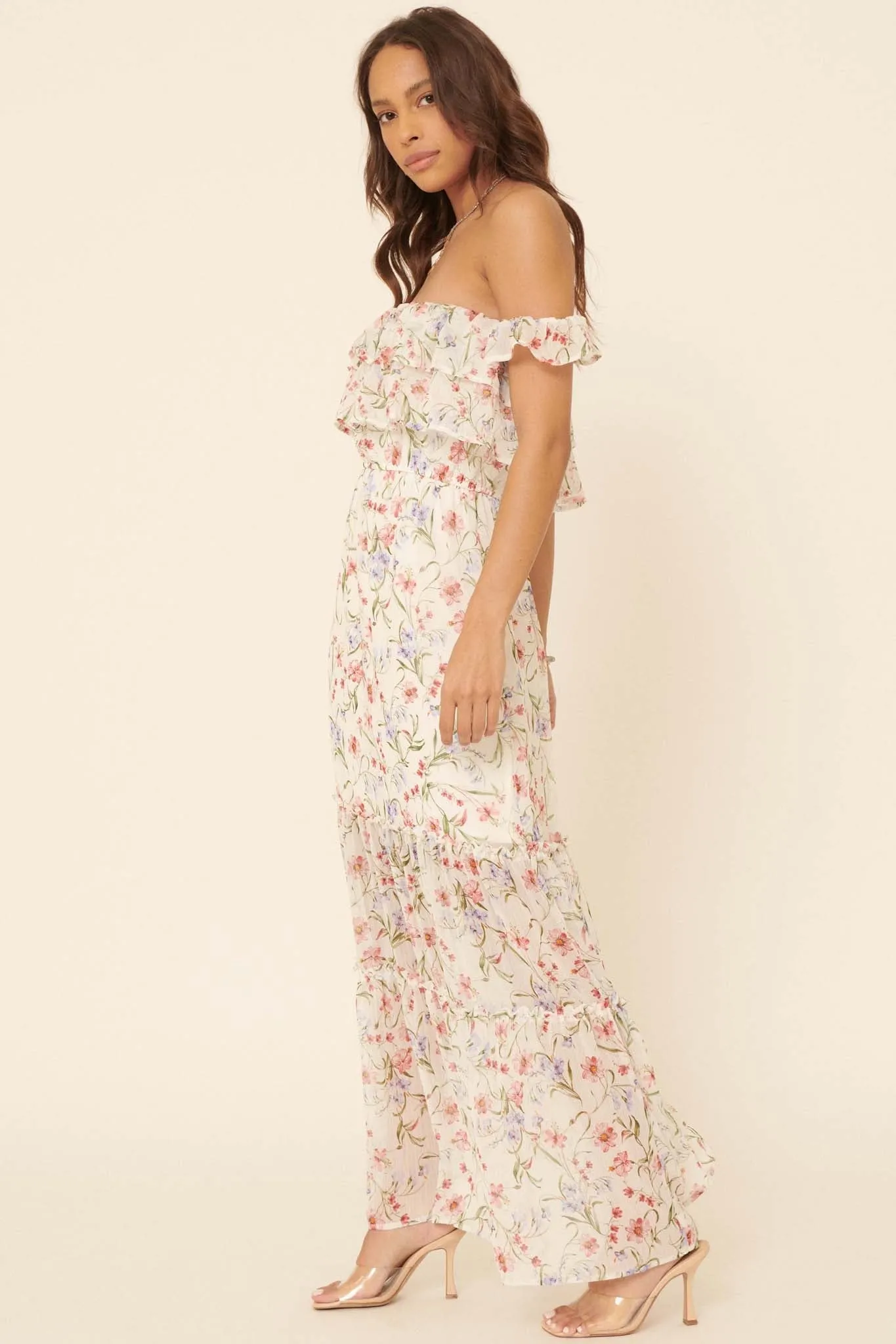 My Always Ruffled Off-Shoulder Floral Maxi Dress