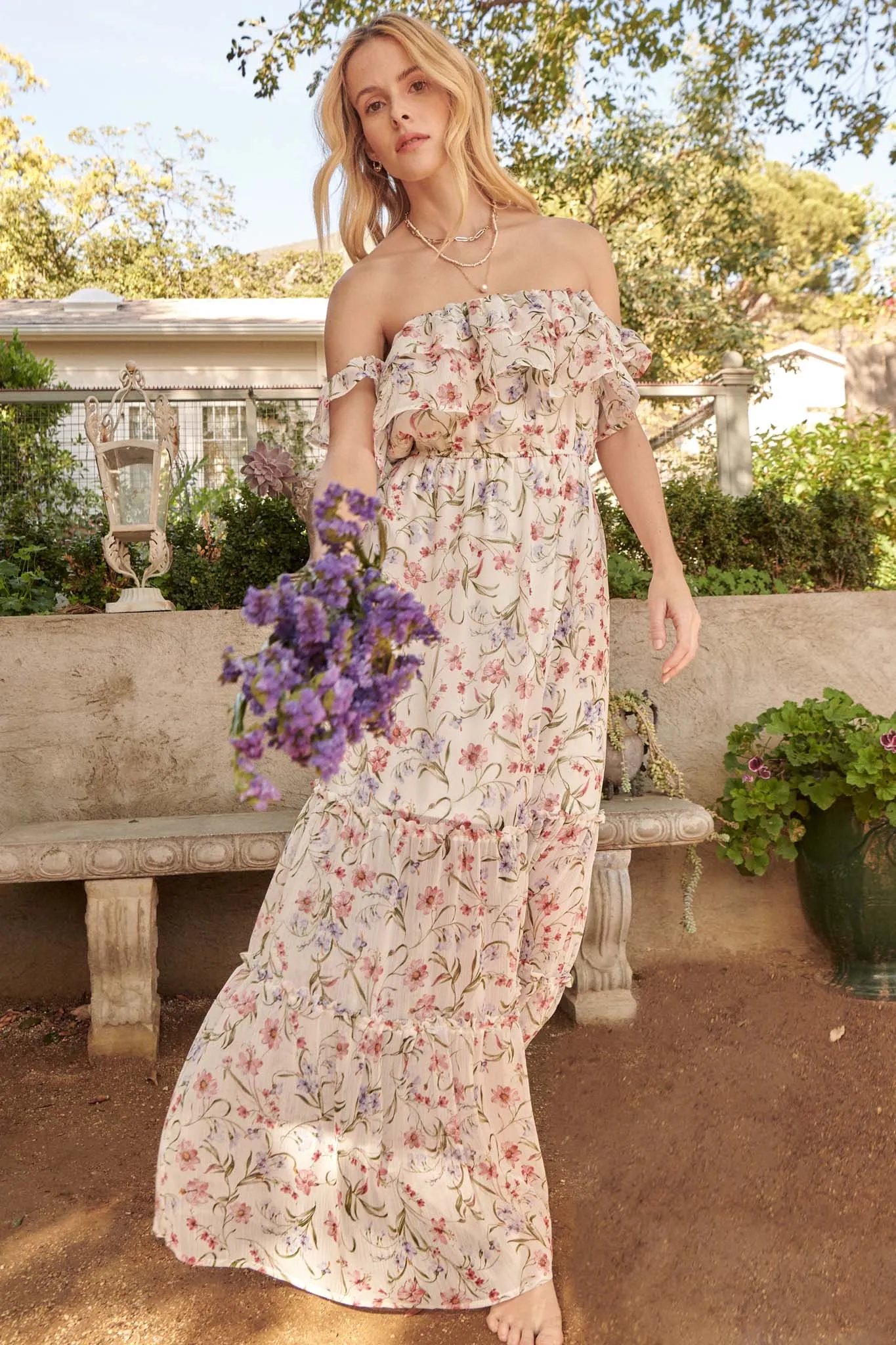 My Always Ruffled Off-Shoulder Floral Maxi Dress