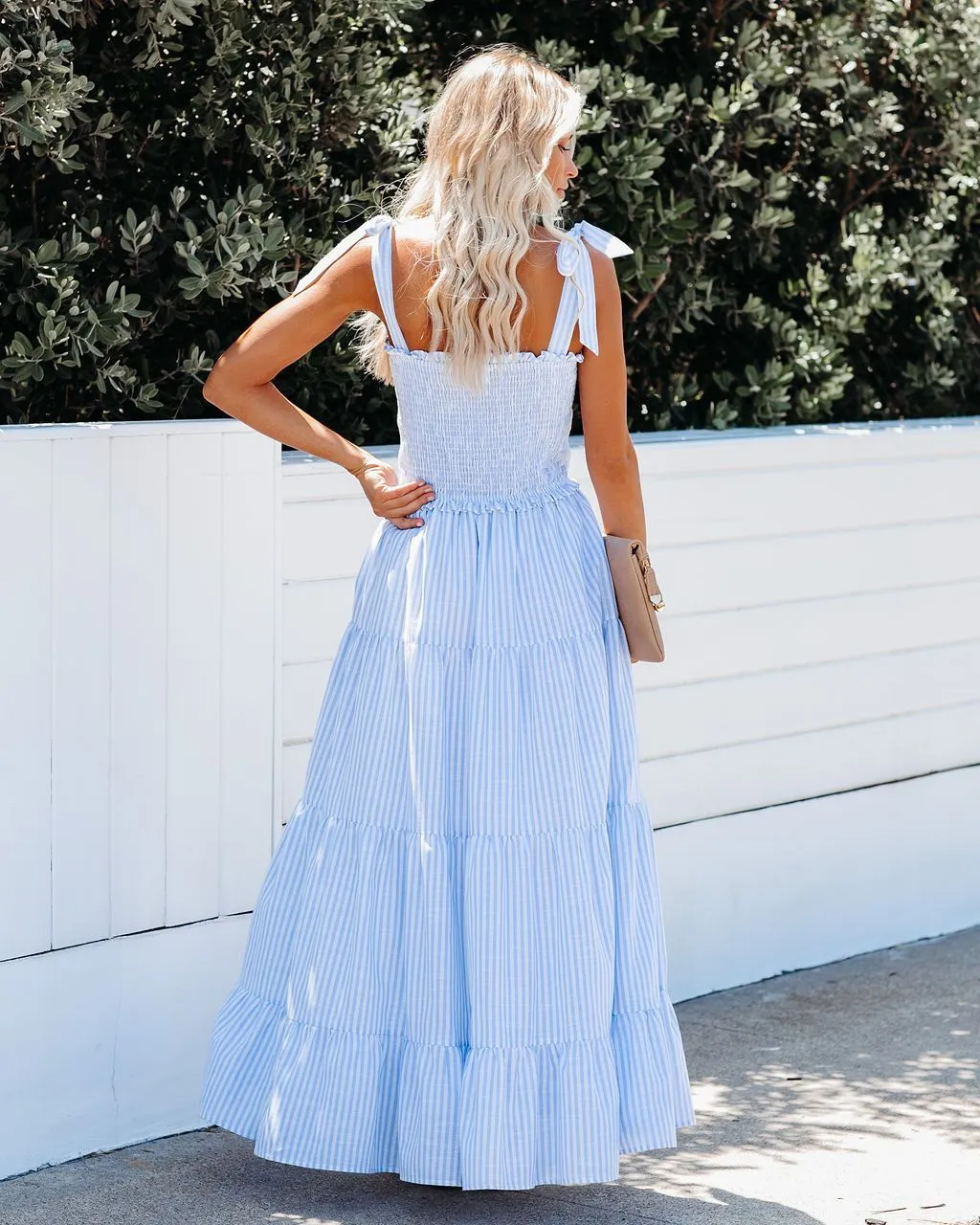 Nautical Cotton Smocked Tiered Maxi Dress